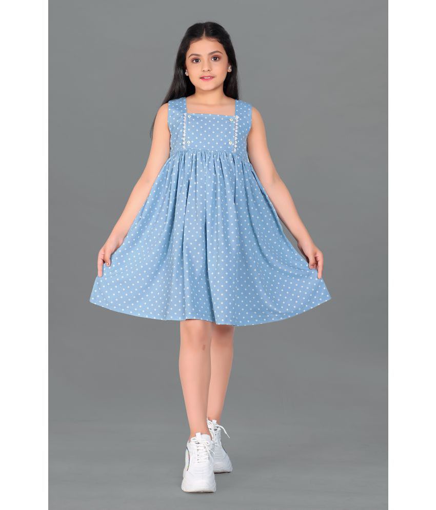     			MIRROW TRADE - Light Blue Polyester Blend Girls A-line Dress ( Pack of 1 )