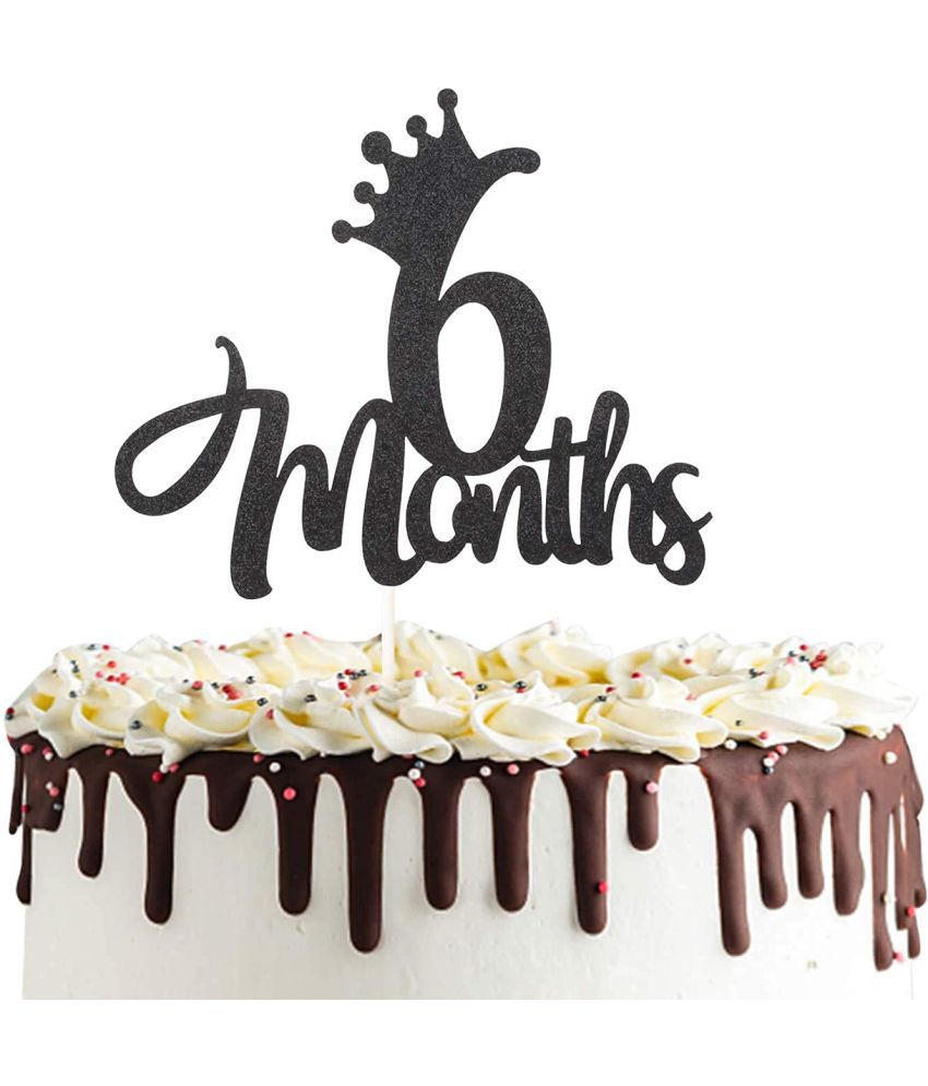     			Zyozi  Black 6 Months 1/2 Birthday Cake Topper Black Glitter Half Birthday Baby Shower First Birthday Zyoziques (Pack of 1)