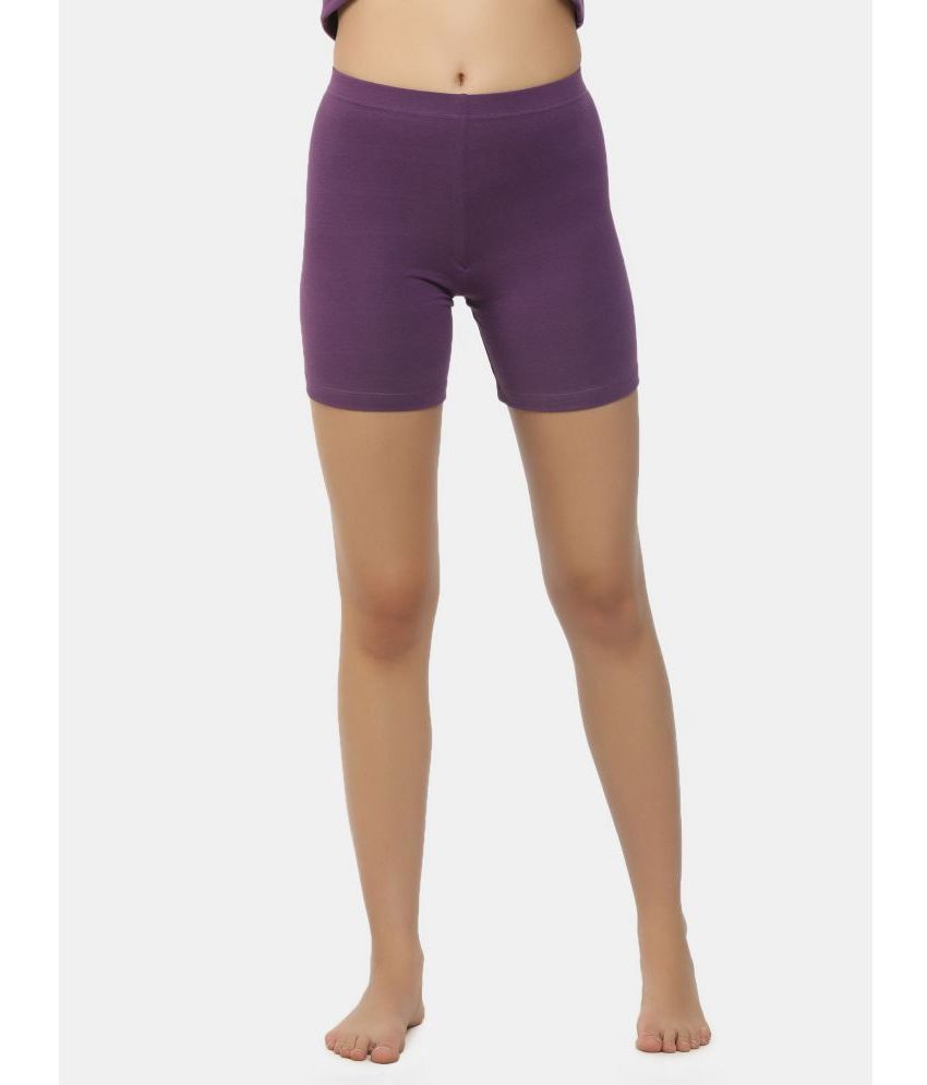 shyygl - Purple Cotton Spandex Cotton Lycra Solid Women's Safety Shorts ( Pack of 1 )