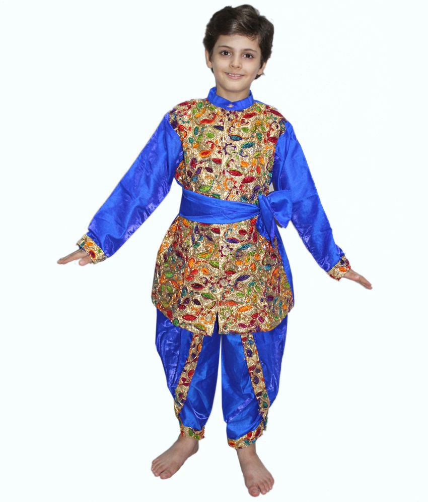     			Kaku Fancy Dresses Indian State Gujrati Dance Costume for Kids Embriodered Sherwani Costume for Navratri/Garba Dance Costume - Blue, 3-4 Years, for Boys