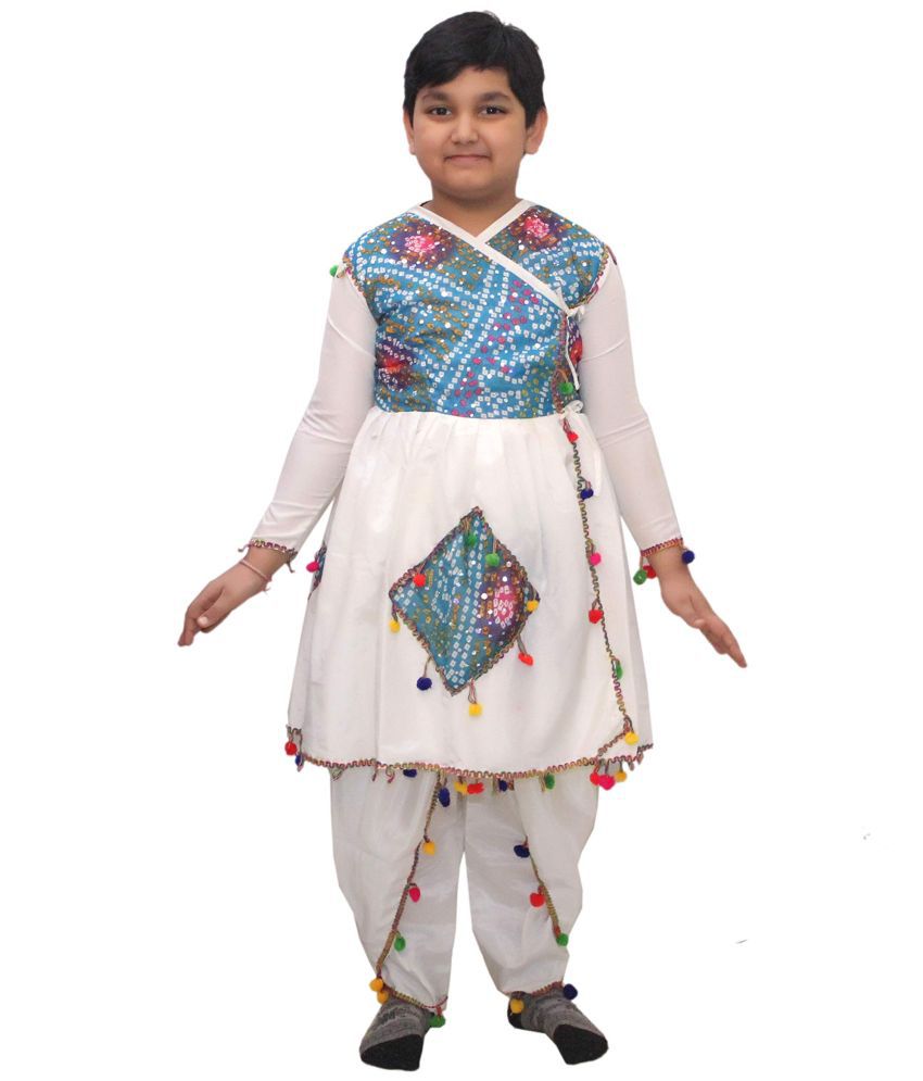     			Kaku Fancy Dresses Indian State Gujrati Dance Costume for Kids Navratri/Garba Dance Costume for Boys - Cream, 14-18 Years\n