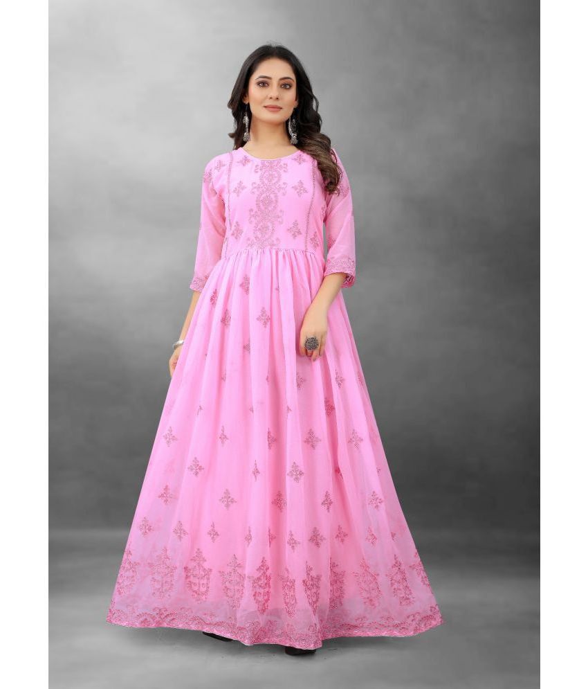     			Apnisha - Pink Anarkali Georgette Women's Stitched Ethnic Gown ( Pack of 1 )