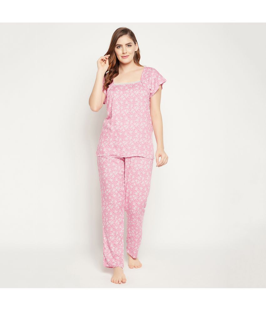     			Clovia - Pink Cotton Blend Women's Nightwear Nightsuit Sets ( Pack of 1 )