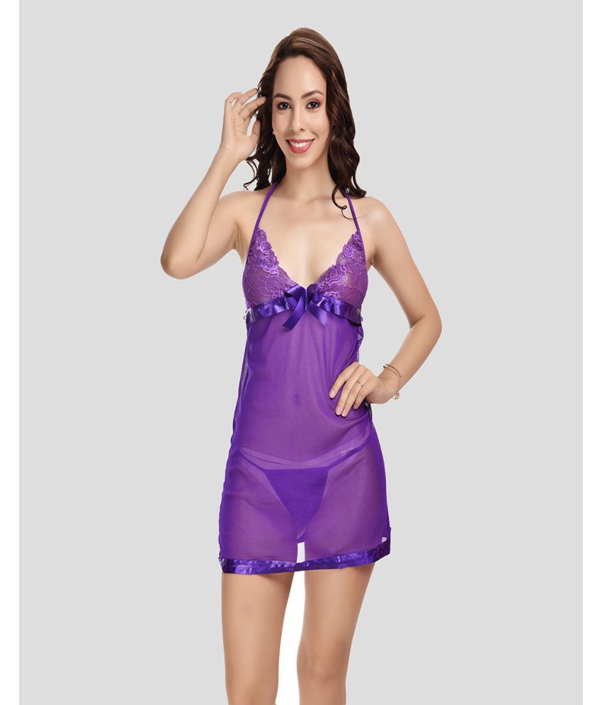     			Elina - Purple Net Women's Nightwear Baby Doll Dresses With Panty ( Pack of 1 )