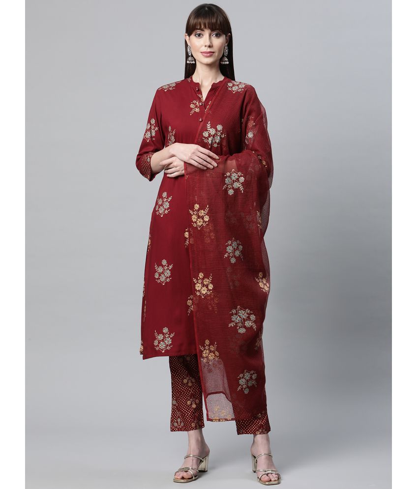     			Divena - Maroon Straight Rayon Women's Stitched Salwar Suit ( Pack of 1 )