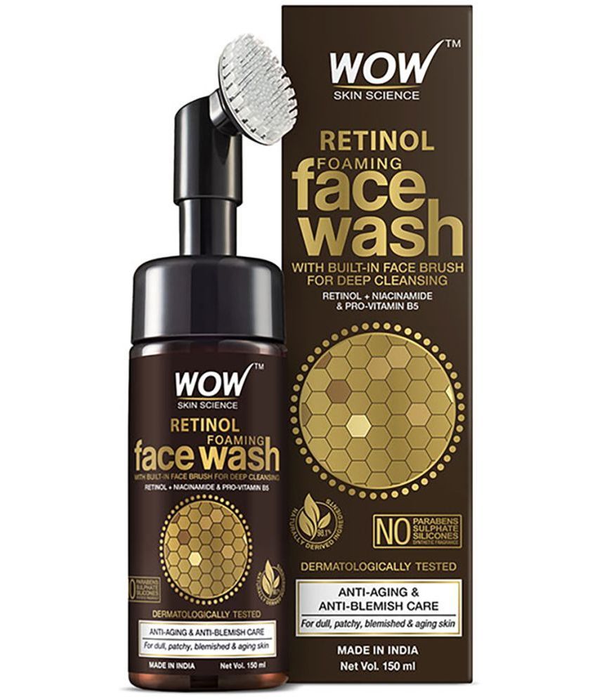     			WOW Skin Science Retinol Foaming Face Wash For Fine Lines, Age Spots & Blemishes - With Built-In Brush - 150 ml