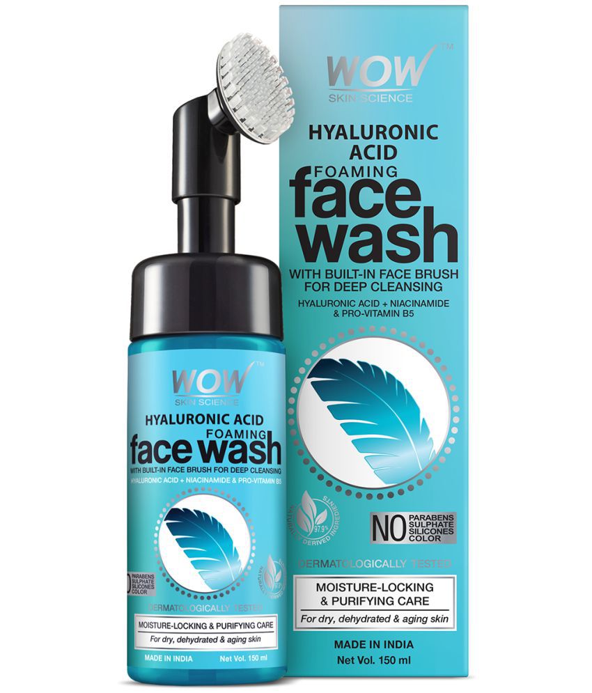    			WOW Skin Science Hyaluronic Acid Foaming Face Wash - with Built-In Brush - For Moisture-Locking & Purifying Care - 150ml