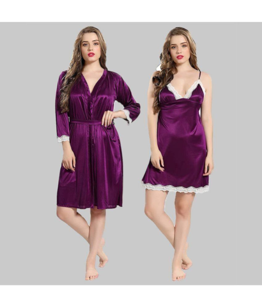     			Gutthi - Purple Satin Women's Nightwear Robes ( Pack of 2 )