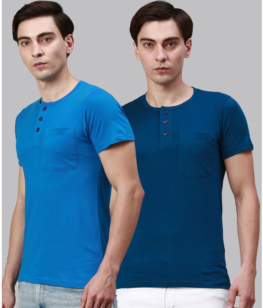     			Lux Cozi - Blue Cotton Regular Fit Men's T-Shirt ( Pack of 2 )