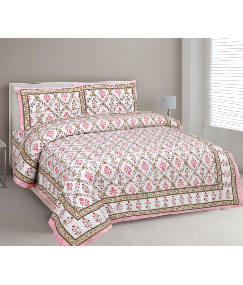     			Uniqchoice - Pink Cotton King Size Bedsheet With 2 Pillow Covers