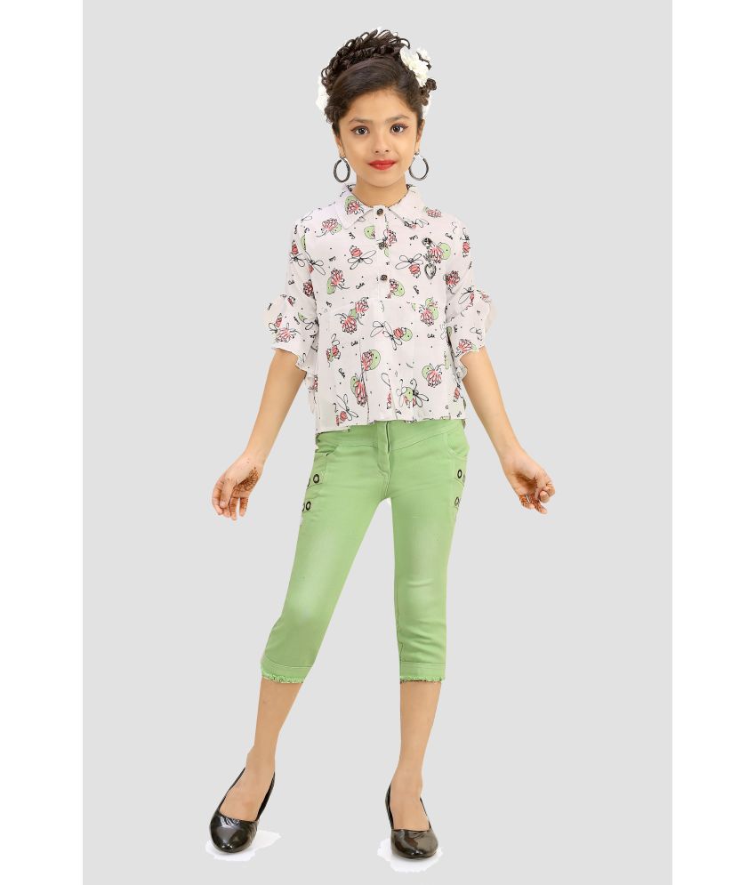     			Arshia Fashions - Green Cotton Blend Girls Top With Capris ( Pack of 1 )