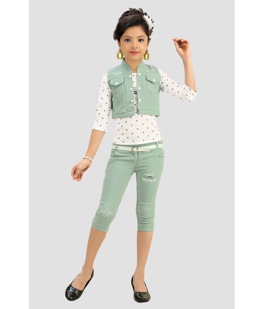     			Arshia Fashions - Green Denim Girls Top With Capris ( Pack of 1 )