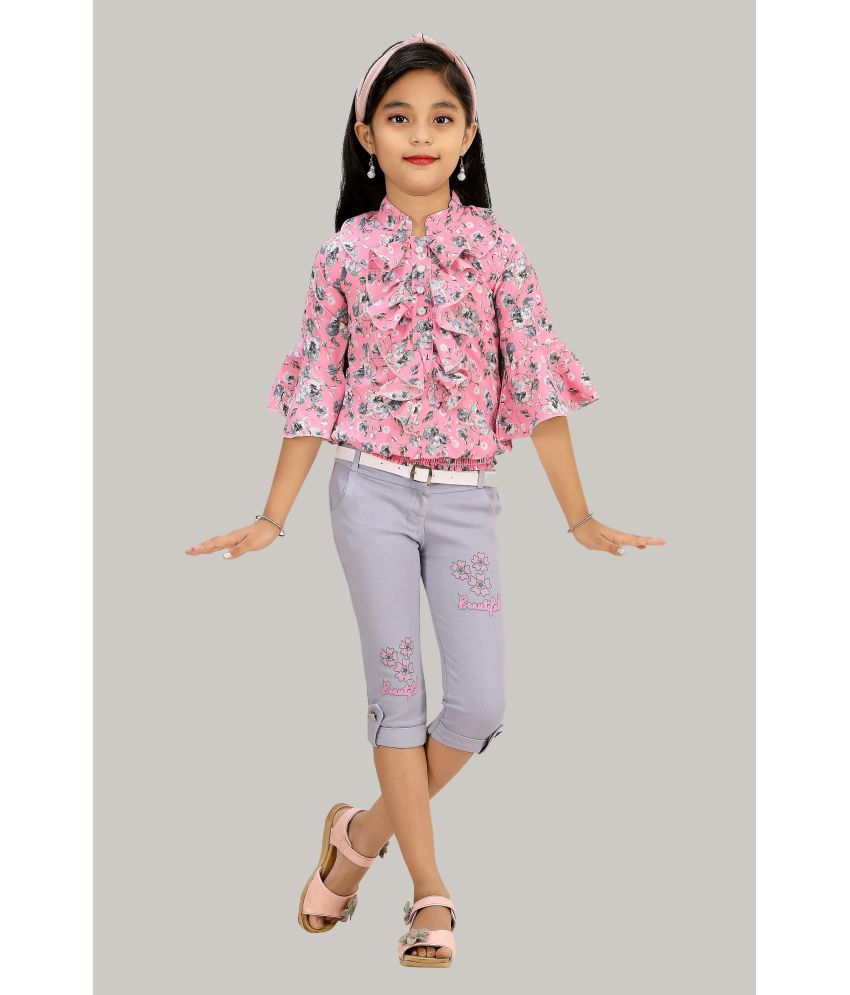     			Arshia Fashions - Pink Denim Girls Top With Capris ( Pack of 1 )