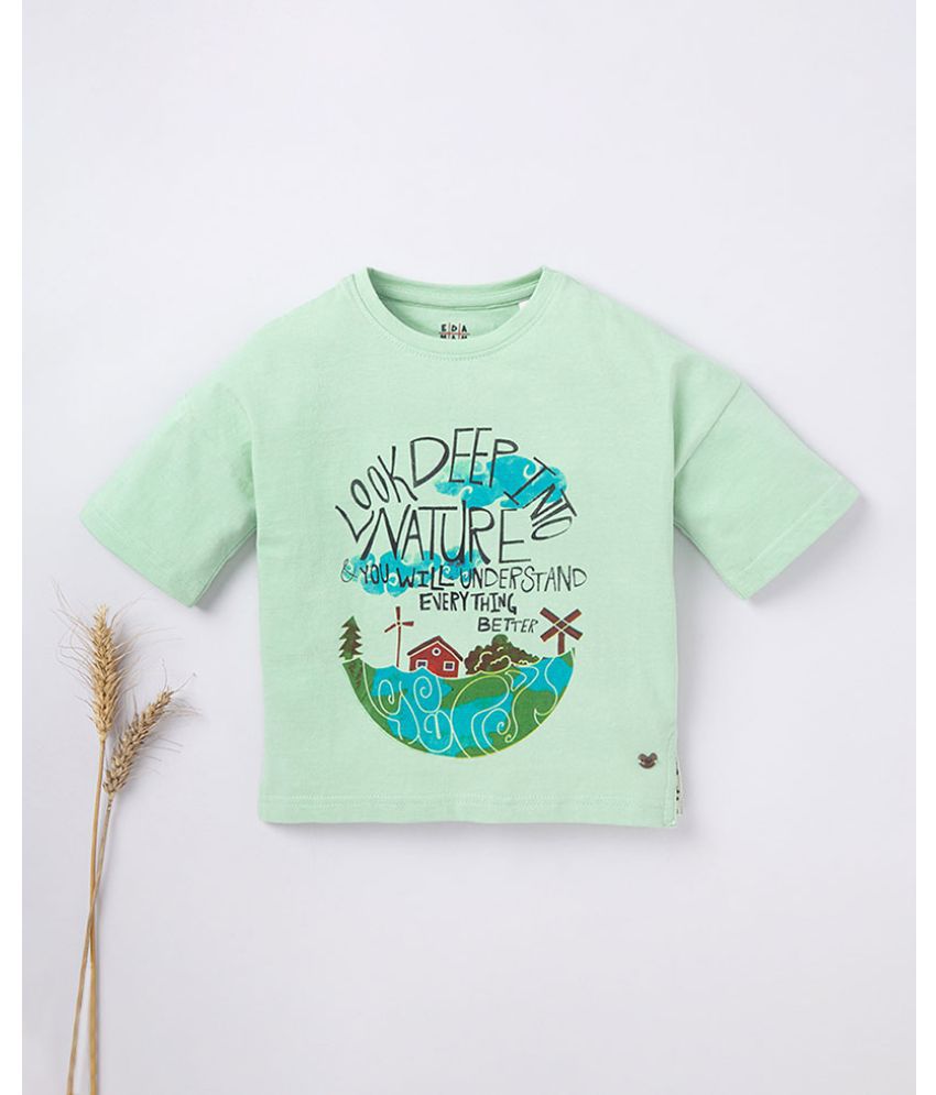 Ed-a-Mamma - Green Cotton Boy's T-Shirt ( Pack of 1 )