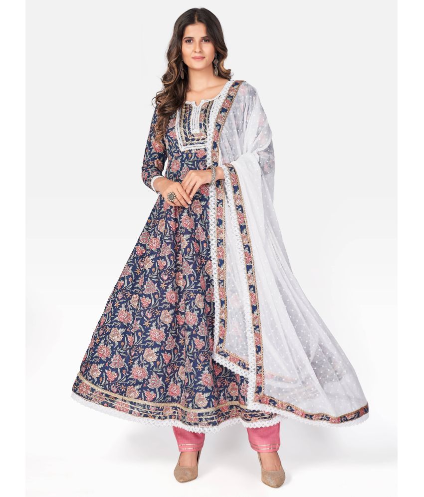     			Vbuyz - Blue Anarkali Cotton Women's Stitched Salwar Suit ( Pack of 1 )