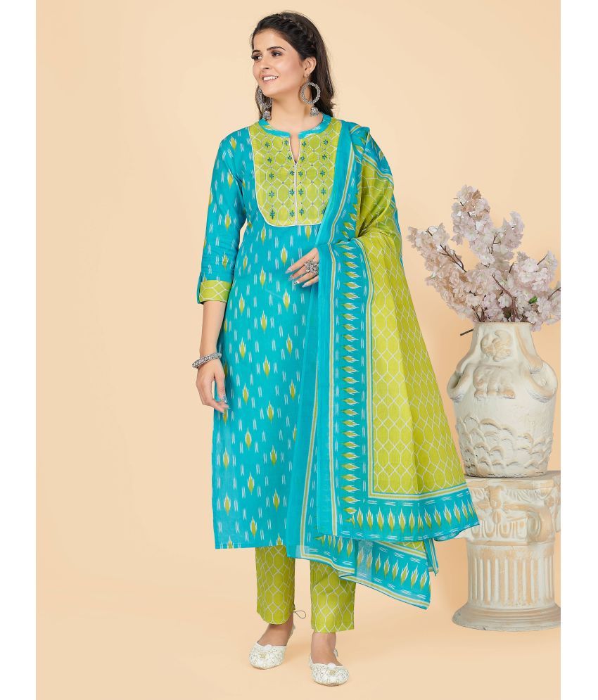     			Vbuyz - Blue Straight Cotton Women's Stitched Salwar Suit ( Pack of 1 )