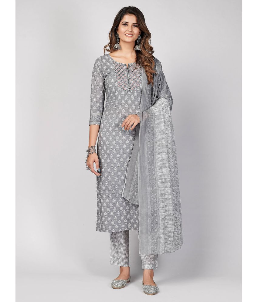     			Vbuyz - Grey Straight Cotton Women's Stitched Salwar Suit ( Pack of 1 )