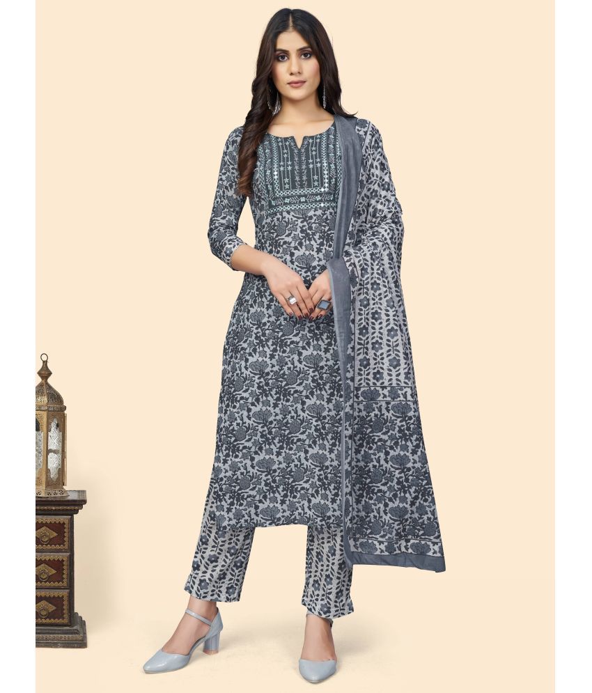     			Vbuyz - Grey Straight Cotton Women's Stitched Salwar Suit ( Pack of 1 )