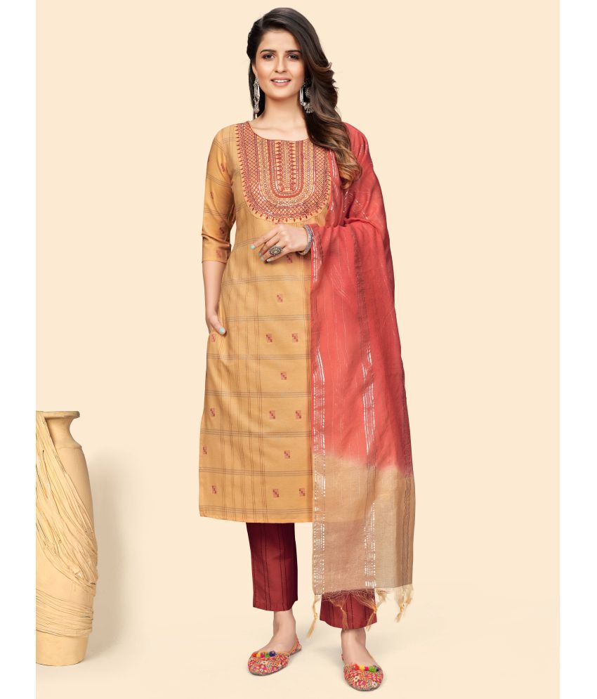     			Vbuyz - Yellow Straight Cotton Women's Stitched Salwar Suit ( Pack of 1 )