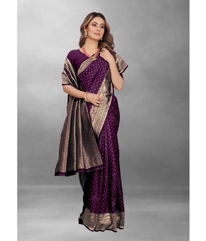     			Gazal Fashions - Purple Banarasi Silk Saree With Blouse Piece ( Pack of 1 )