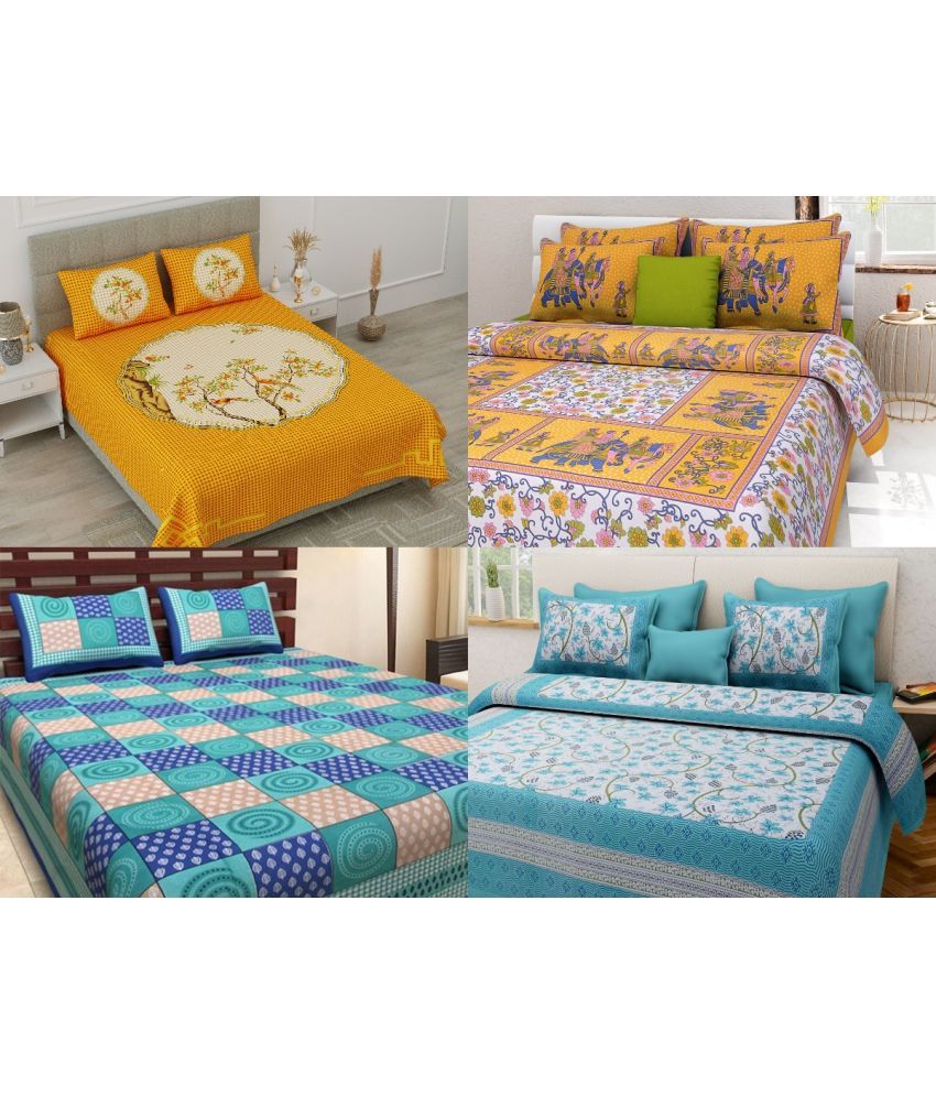     			Uniqchoice - Multicolor Cotton 4 Double Bedsheets with 8 Pillow Covers