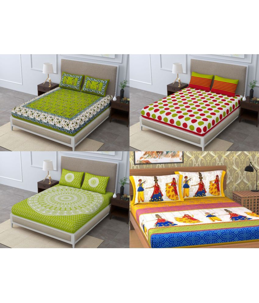     			Uniqchoice - Multicolor Cotton 4 Double Bedsheets with 8 Pillow Covers