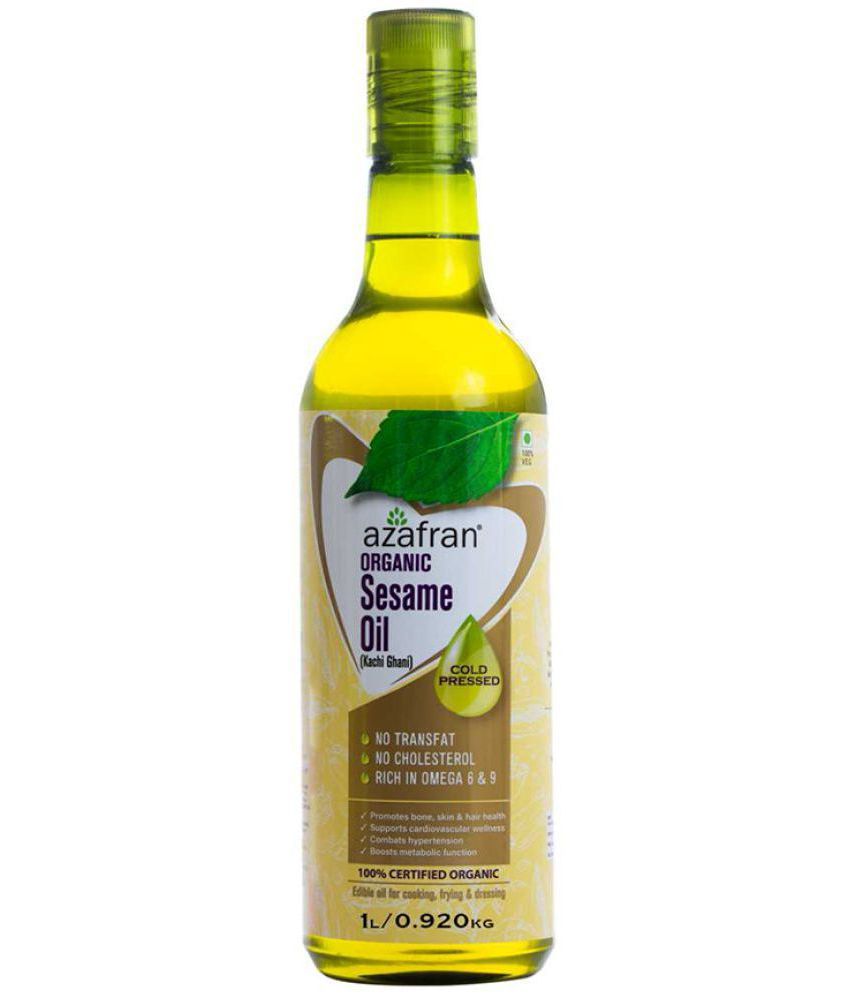     			Azafran Organic Cold Pressed Sesame Oil, Rich In Vitamins & Minerals, Food Grade Cooking Oil, 1L