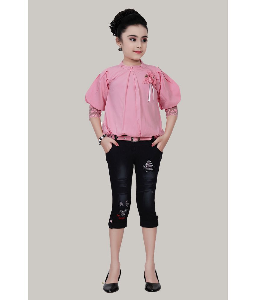     			Cherry Tree - Pink Denim Girls Top With Capris ( Pack of 1 )