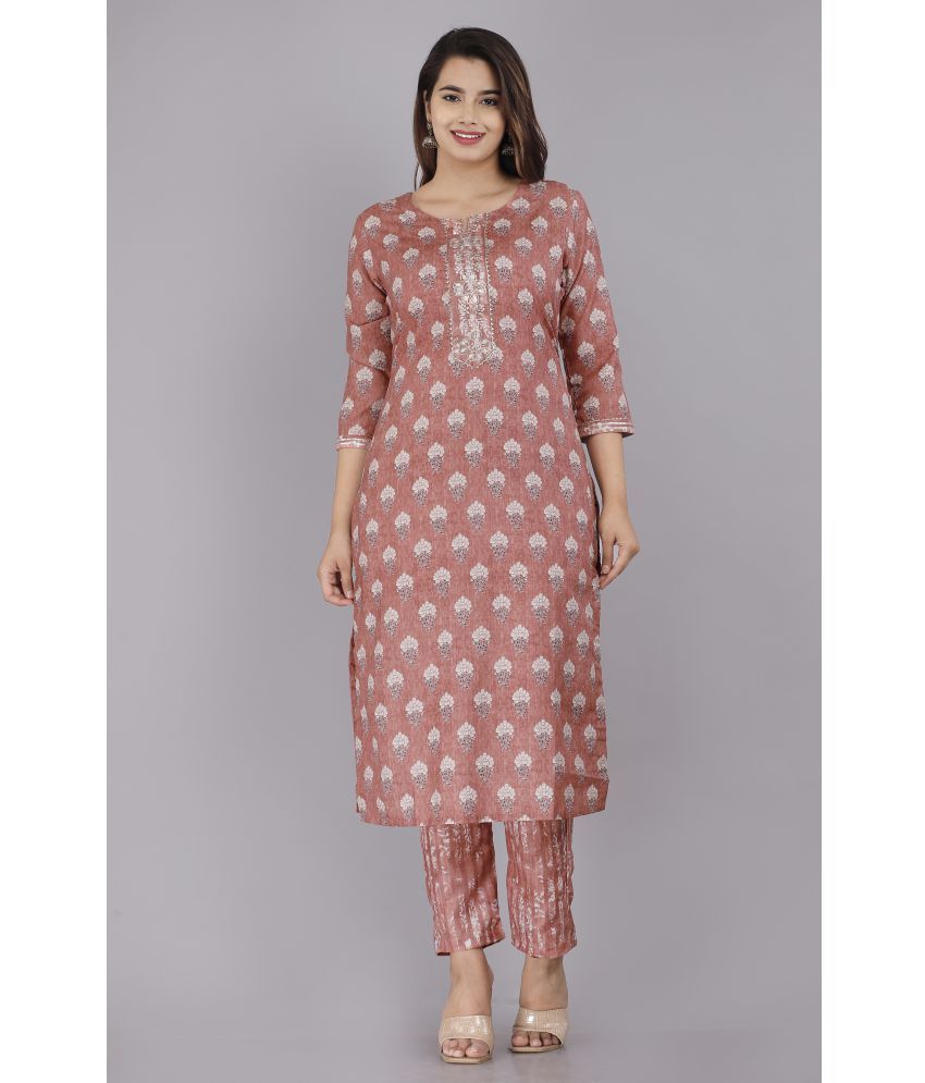     			Jaipur Threads - Rose Gold Straight Linen Women's Stitched Salwar Suit ( Pack of 1 )