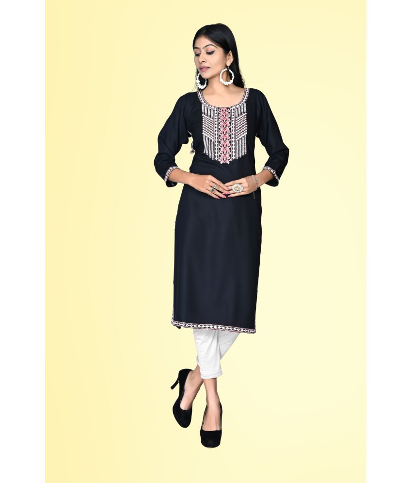     			Kapadia - Black Rayon Women's Straight Kurti ( Pack of 1 )