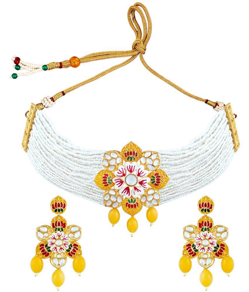    			mansiyaorange - Golden Pearls Necklace Set ( Pack of 1 )