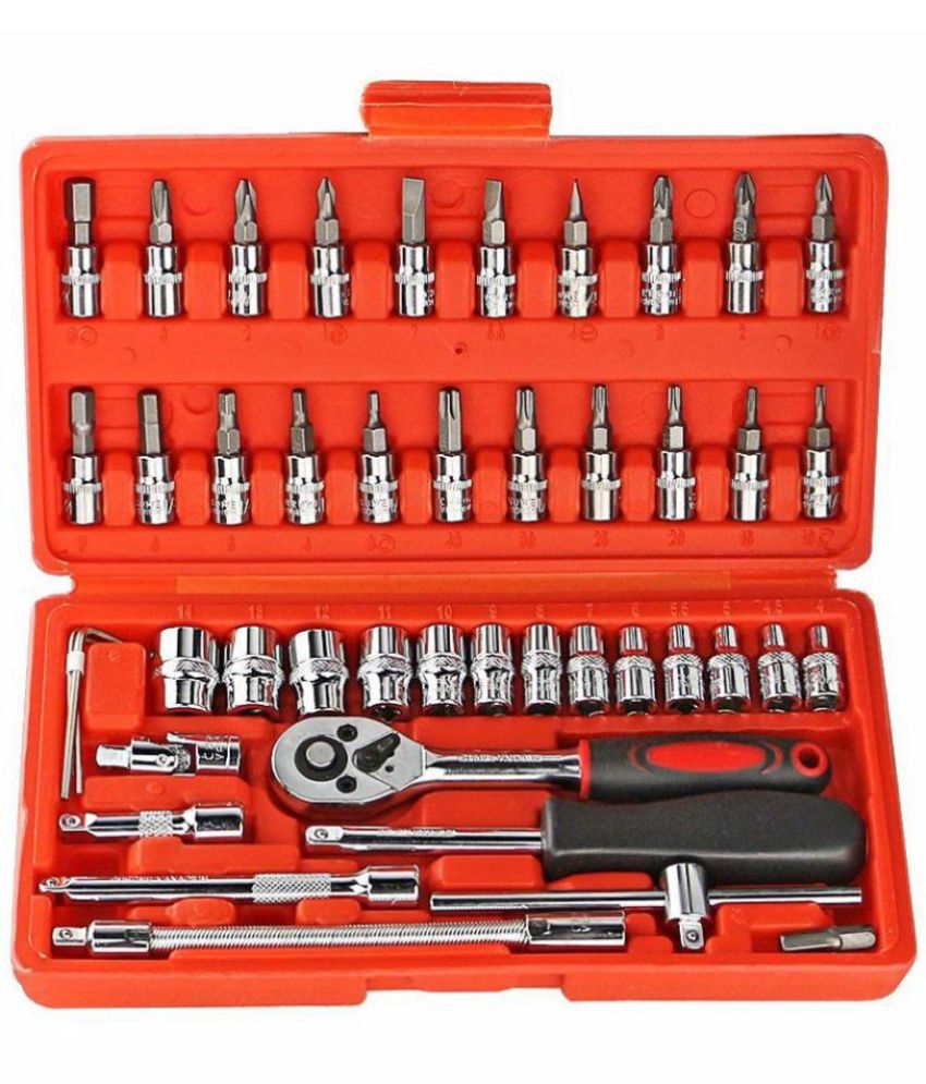 46 in 1 Pcs Tool Kit & Screwdriver and Socket Set Multi Purpose Tool Case (Color May Vary)