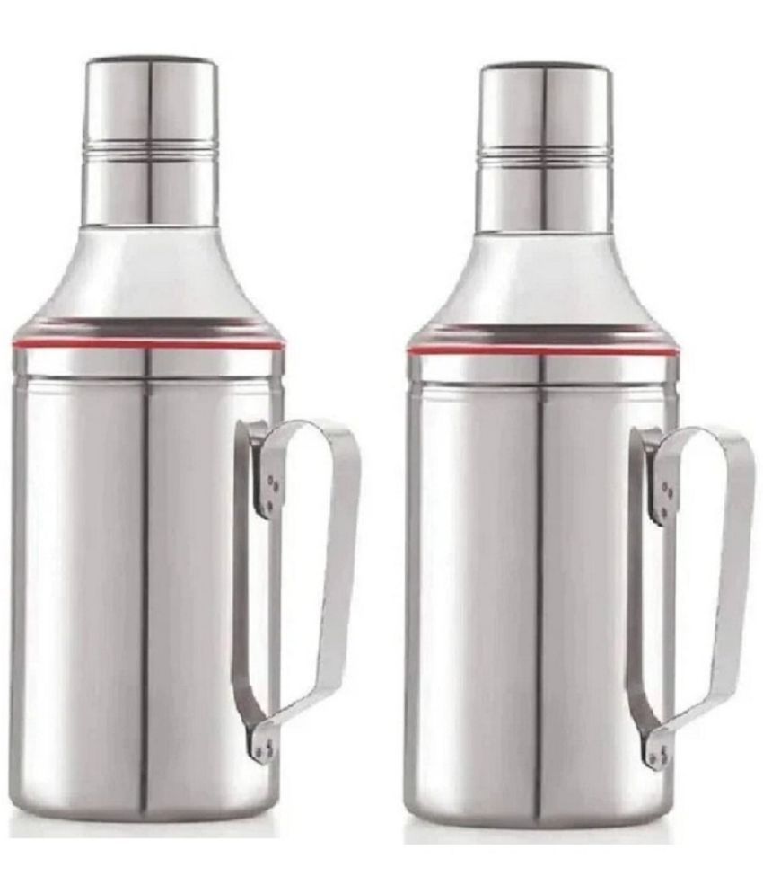     			Dynore - Steel Silver Oil Container ( Set of 2 - 750 ml )