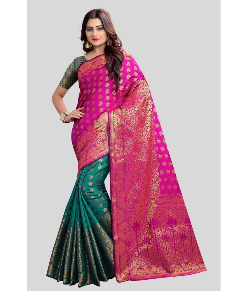     			Gazal Fashions - Rama Banarasi Silk Saree With Blouse Piece ( Pack of 1 )