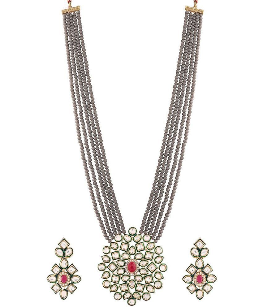     			Jewar Mandi - Gray Brass Necklace Set ( Pack of 1 )