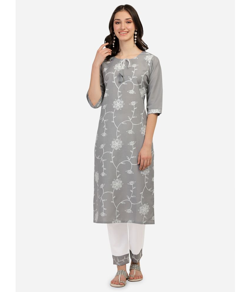     			Style Samsara - Grey Straight Cotton Blend Women's Stitched Salwar Suit ( Pack of 1 )