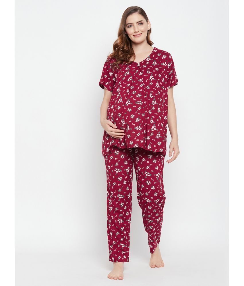     			Clovia - Maroon Rayon Women's Nightwear Nightsuit Sets ( Pack of 1 )