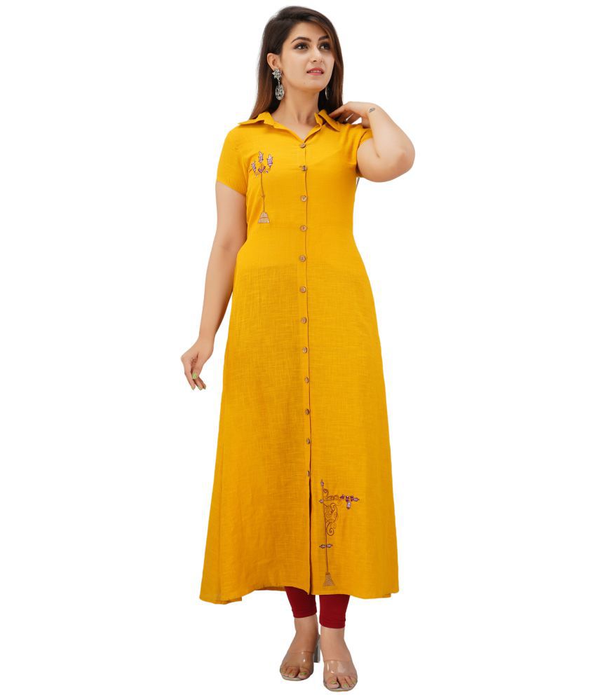     			SVARCHI - Mustard Cotton Women's Front Slit Kurti ( Pack of 1 )