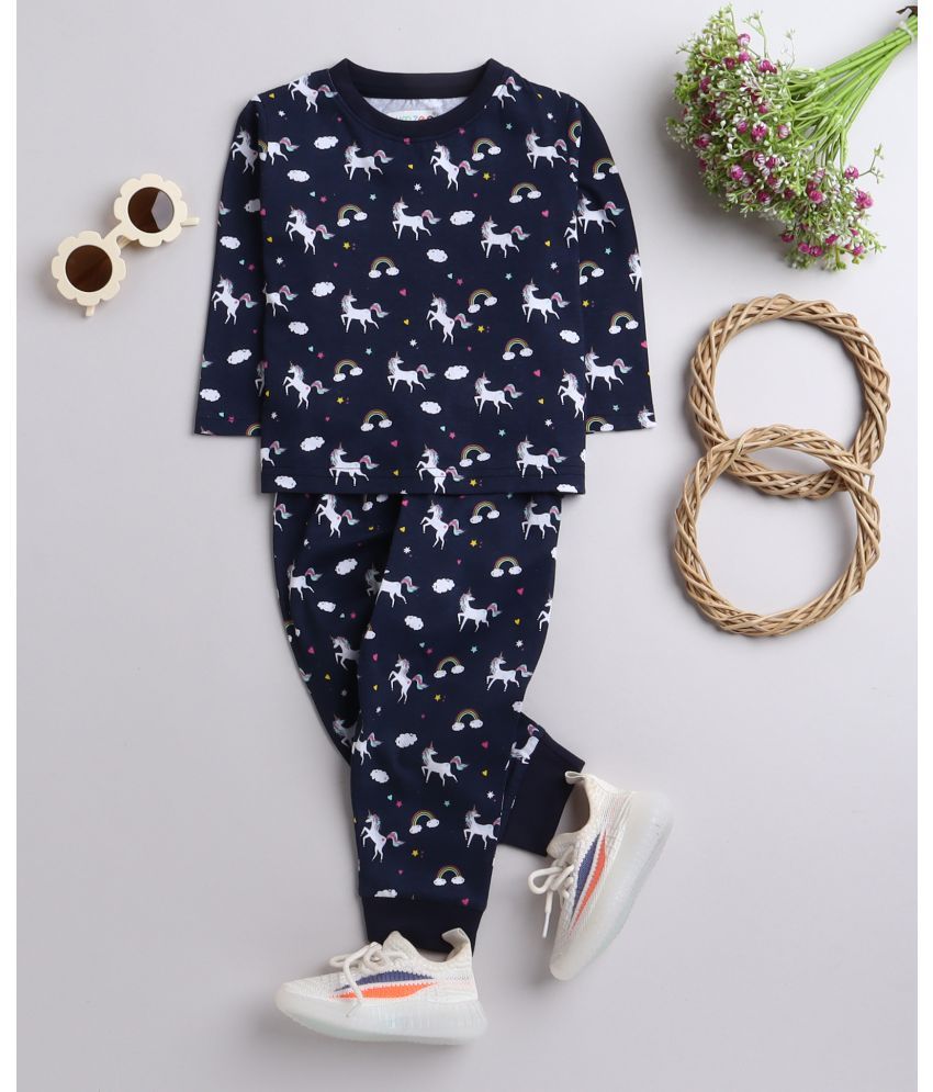     			BUMZEE - Navy Cotton Baby Girl T-Shirt & Pyjama Set ( Pack of 1 )