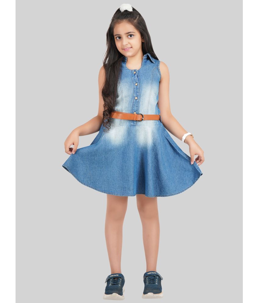     			Being Naughty - Blue Denim Girls Frock ( Pack of 1 )