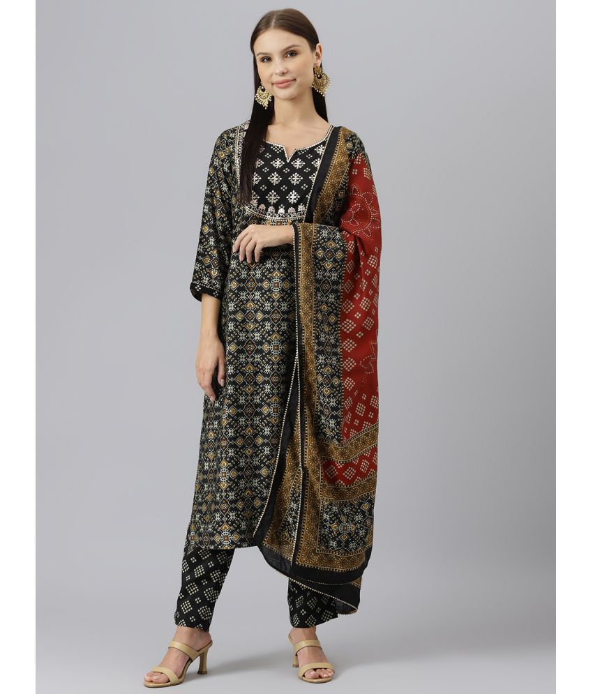     			Divena - Black Straight Silk Blend Women's Stitched Salwar Suit ( Pack of 1 )