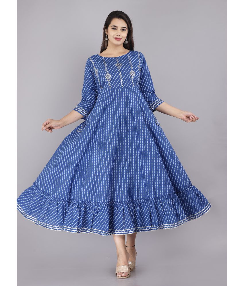    			Jaipur Threads - Blue 100% Cotton Women's Anarkali Kurti ( Pack of 1 )
