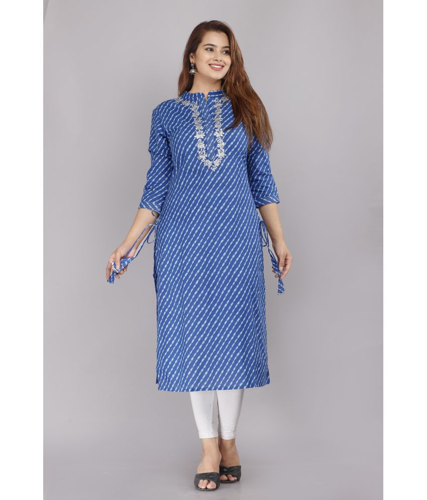     			Jaipur Threads - Blue 100% Cotton Women's Straight Kurti ( Pack of 1 )