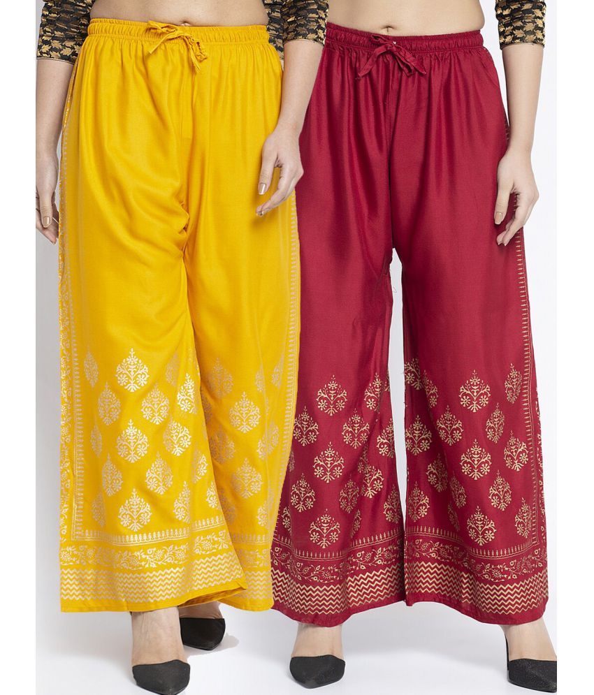     			MEYARA - Maroon Rayon Flared Women's Palazzos ( Pack of 2 )