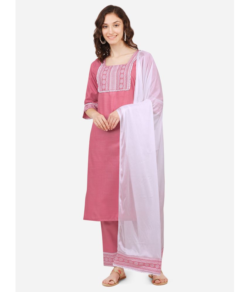    			Style Samsara - Pink Straight Cotton Blend Women's Stitched Salwar Suit ( Pack of 1 )