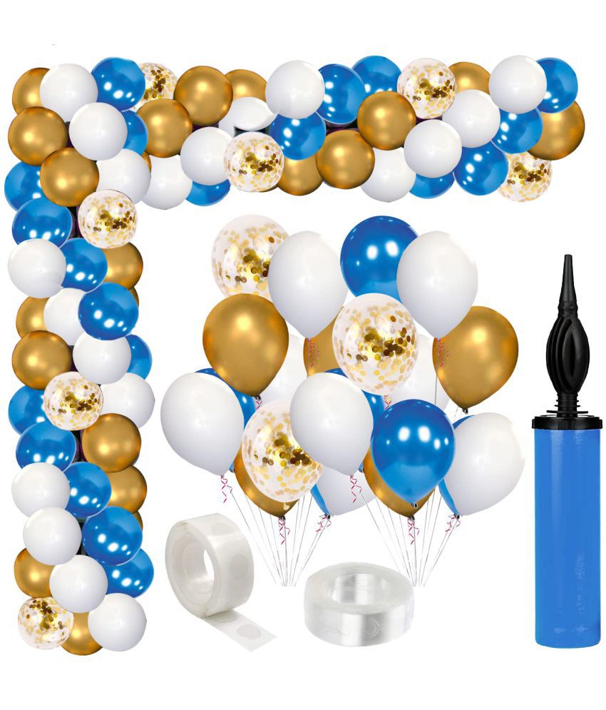     			Zyozi  Blue Balloon Garland Arch Kit 78pcs Blue White and Gold Mettalic Balloon with Confetti Balloon for Birthday Decoration Baby Shower Graduation Decoration