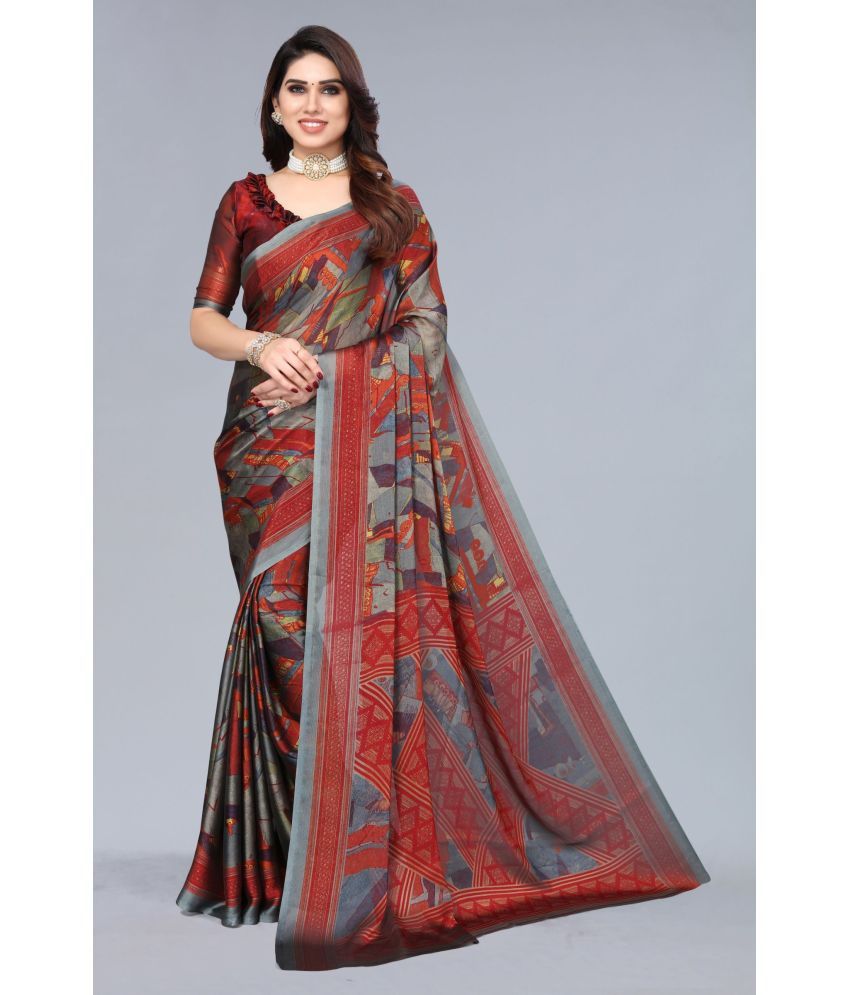     			FABMORA - Grey Chiffon Saree With Blouse Piece ( Pack of 1 )