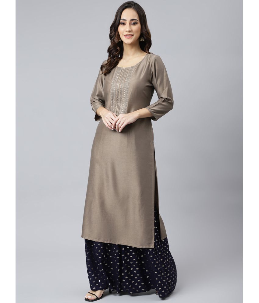     			Janasya - Brown Silk Blend Women's Straight Kurti ( Pack of 1 )