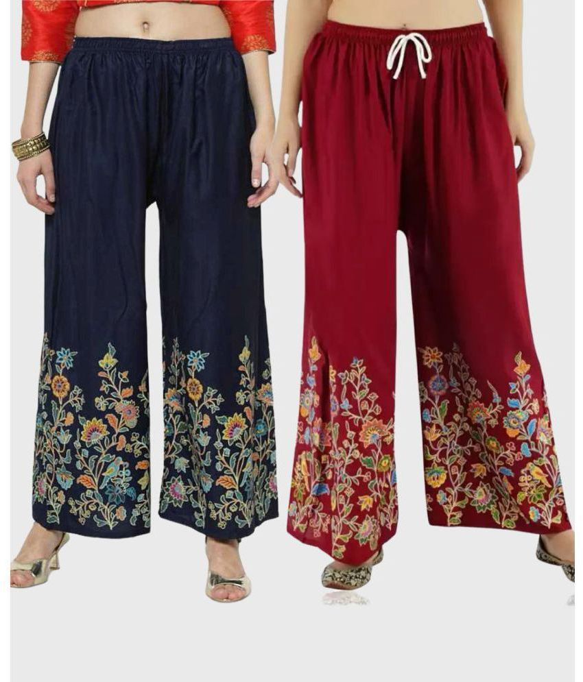     			MEYARA - Maroon Rayon Flared Women's Palazzos ( Pack of 2 )