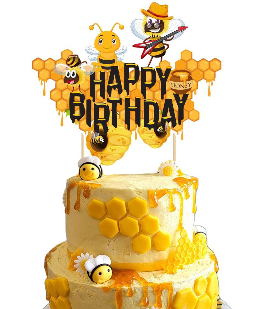     			Zyozi  Happy Birthday Day Cake Topper Honey Bee Cake Topper Honey Bee Themed Party Happy Supplies Honey Bee Decoration